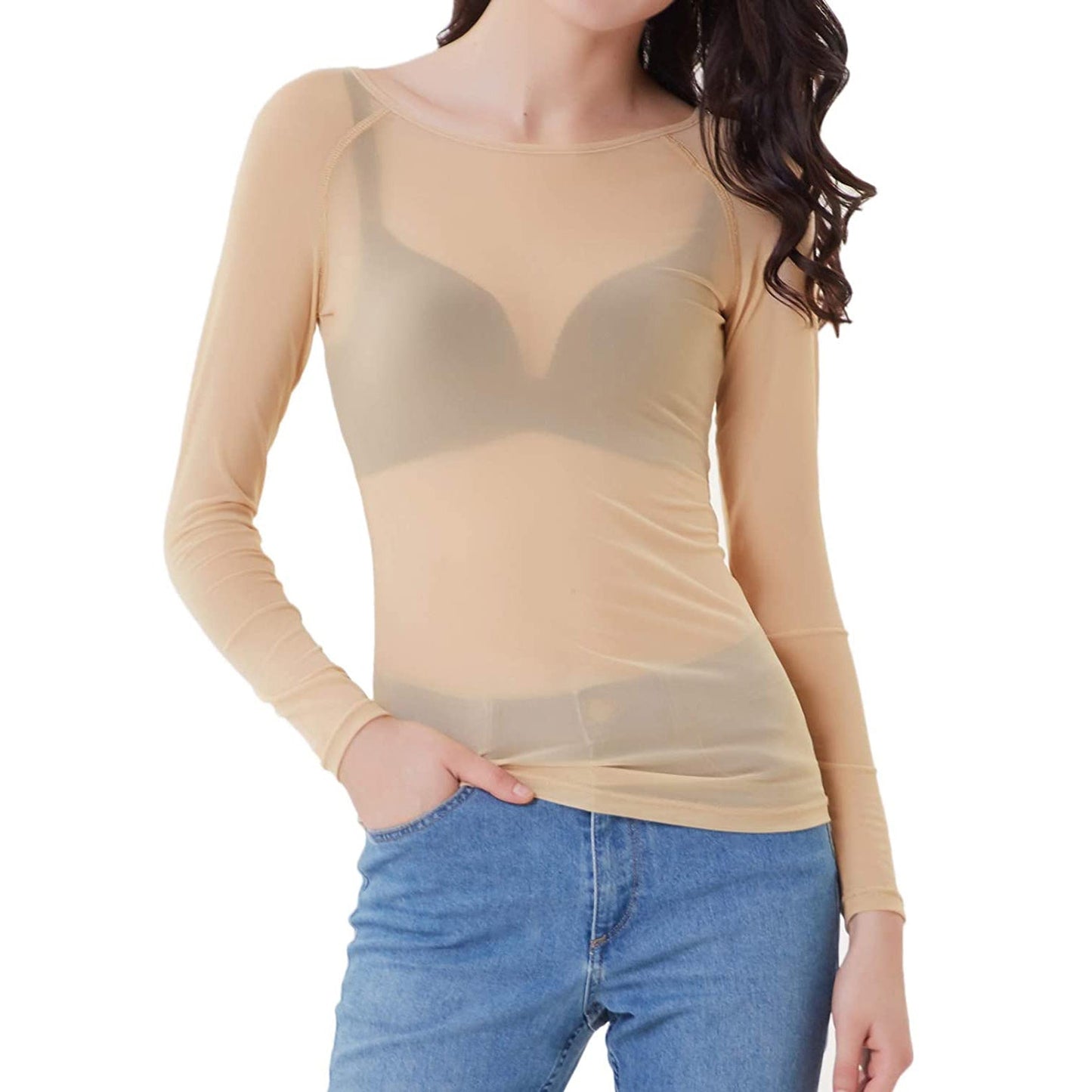 Women's Long Sleeve Sheer Mesh Sheer Top